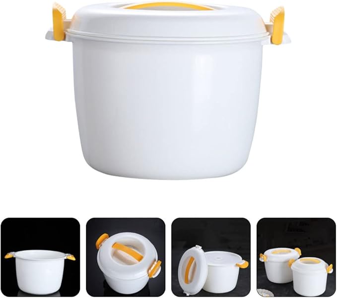 Luxshiny Microwave Rice Cooker 2-Cup Portable Rice Container Food Steamer for Home Cooking Soups Stews Pasta Compact Yellow Kitchen Appliance