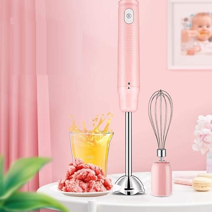 Immersion Hand Blender120W-Stepless Speed 4-in-1 Smart Stick Blender with Mixing BeakerEgg Whisk for Smoothies/Puree Baby Food/Sauces/SoupsPink