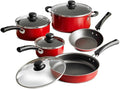 9 Piece Non Stick Cookware Set Red Saute Pan Deep Saute Pan Sauce Pans Dutch Oven Riveted Handles Tempered Glass LidsA9 Pc