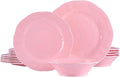 18 Piece Pink Dinnerware Set Lightweight Kitchen Dining Plates and Bowls Set Durable Melamine Dishes Set of 6 Unbreakable RV Camping Dishes Dishwasher Safe