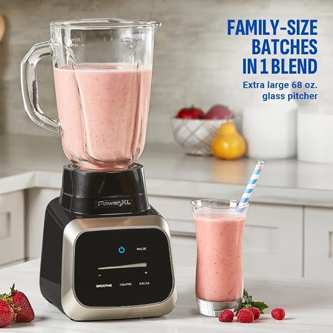 PowerXL Smart Pro Blender BL6018 Smart Sensing Technology for Smooth Blends Frappés Salsas 1800 Watts &amp 68 oz. Glass Pitcher
