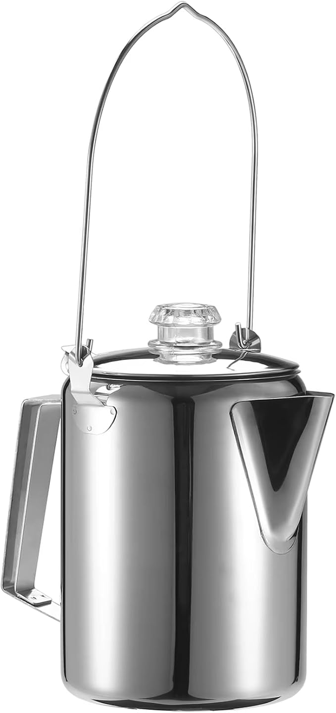 9 Cup Stainless Steel Percolator Large Capacity Coffee Pots Hinged Lid Coffee Maker for Camping and Home Kitchens Use