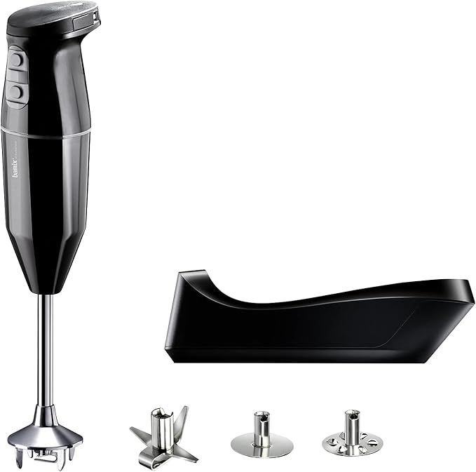 bamix Cordless Immersion Hand Blender 2-Speed Made in Switzerland Black – Includes 3 Stainless Blades Multipurpose Blade Beater Whisk and Charging Station