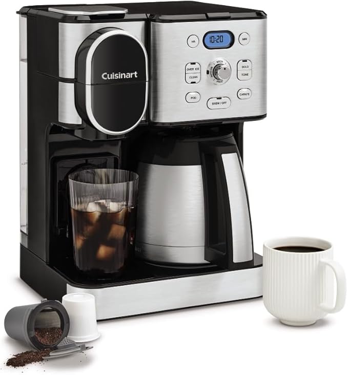 Cuisinart Coffee Center 10-Cup Thermal Carafe Drip Coffee Maker and Single-Serve Brewer with Over Ice Function Fully Automatic Coffeemaker Compatible with Single-Cup Pods Black/Stainless SS-21NAS