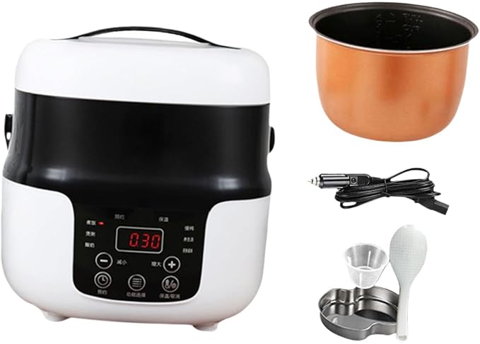Travel Rice Cooker Rice Cooker for Car Meal Heater with Measuring Cup 2L Rice Cooker Electric Rice Cooker for Camping RV 12V to 24V(24V to 220V)