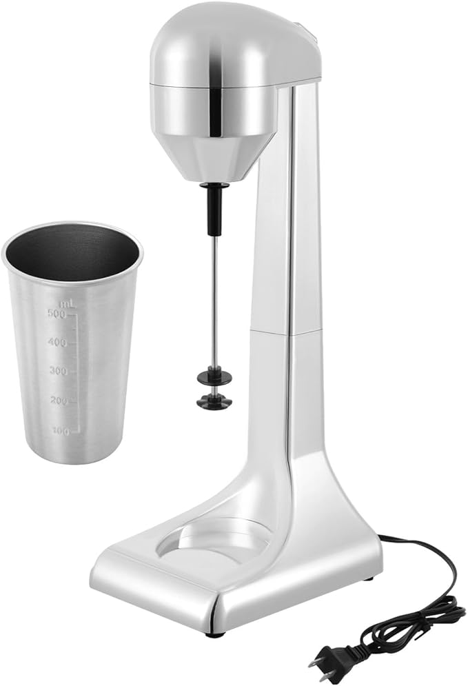 Electric Milk Shake Blender 100W 22000 RPM Stainless Steel Commercial Drink Mixer with 500ml Cup for Milk Tea Shops Restaurants