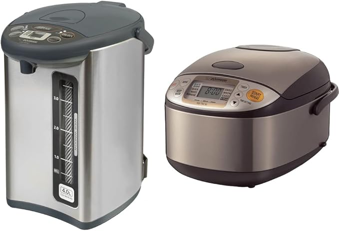Zojirushi Micom Water Boiler &amp Warmer (135 oz) and Zojirushi Micom Rice Cooker and Warmer (1.0 Liter) Stainless Steel