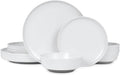 Webbylee 12-Piece Melamine Dinnerware Set for 4 – Unbreakable Plates &amp Bowls Lightweight Two-Tone White &amp Grey Ideal for Family Meals Camping Picnic Parties