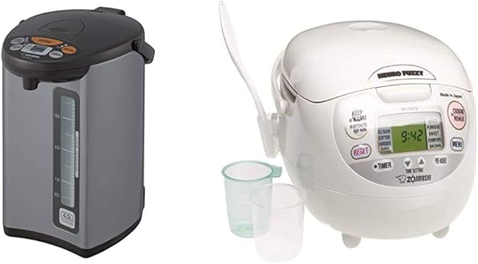 Zojirushi Micom Water Boiler &amp Warmer 135 oz. / 4.0 Liters Silver and Zojirushi NS-ZCC10 Neuro Fuzzy Rice Cooker 5.5-Cup uncooked rice / 1L White