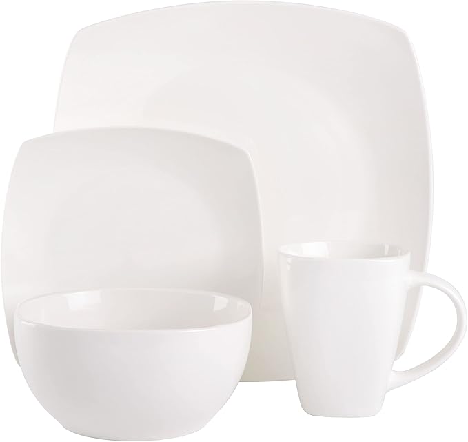 Gibson Soho Lounge Square Porcelain Chip and Scratch Resistant Dinnerware Set Service for 4 (16pc) White