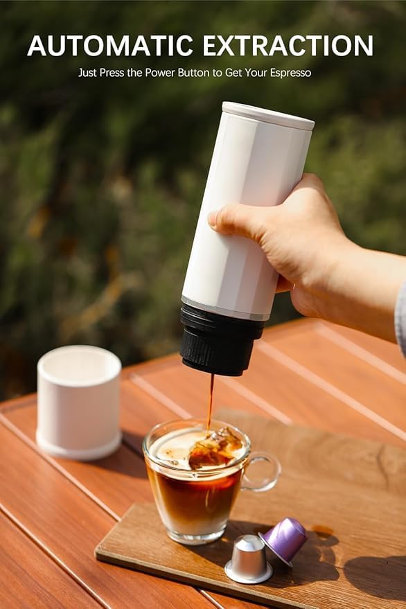 portable coffee maker15 Bar Mini Coffee Maker USB-C &amp Car Charger Lightweight Espresso Maker (White)