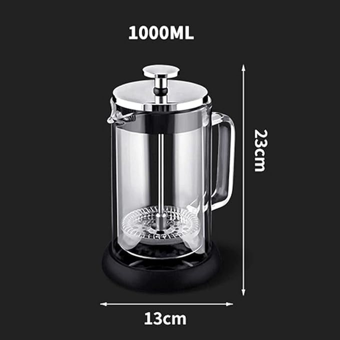French press coffee maker(1000ml)stainless steelHigh borosilicate glassFour layer filtration systemno grounds