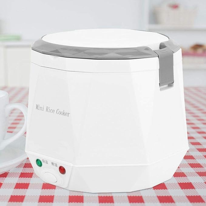 1.6 L Mini Rice Cooker - 12V Electric Food Steamer - Household Multi Cooker Portable Rice Cooking Steaming Pot for Car/Home/Travel - Kitchen Tool Keep Warm (White)