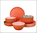 Bamboo Melamine Dinnerware Set 12-Piece – Orange &amp Green