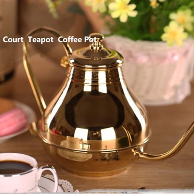Coffee Press Fine Mouth Gooseneck Coffee Pot Long Spout Pour Over Drip Coffee Kettle Bronze 304 Stainless Steel DIY Coffe Maker Teapot Pots(Silver)