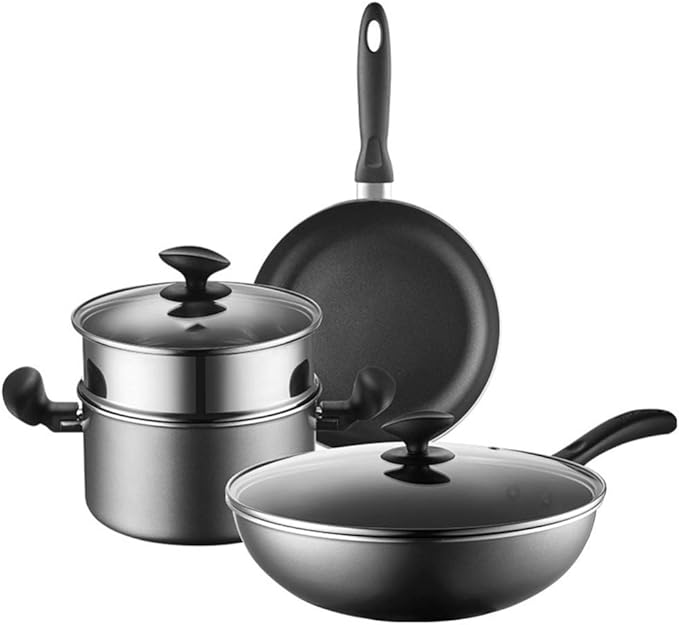 Cookware-Set 3-PieceCooking Pot Set with Glass-LidsAll Types of Cookers Induction Gas Ceramic Electric (1 Cooking Pots 1 Wok 1 Saucepan Without Lid) Saucepan