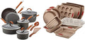 Rachael Ray Cucina Dishwasher Safe Hard Anodized Nonstick Cookware Pots and Pans Set 12 Piece Gray with Orange Handles &amp Cucina Nonstick Bakeware Set 10 Piece Latte Brown with Cranberry Red Gr