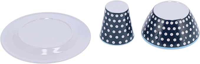 12Pcs Dark Blue Dot Melamine Dinnerware Set Durable Tableware with Cups Salad Bowls Plates for Home Restaurant Use Chip and Heat Tolerant Dishware