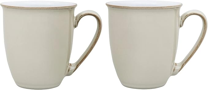 Denby - Linen Cream Coffee Mugs - Set of 2-330ml Stoneware Tea Mug Set - Dishwasher Safe Microwave Safe