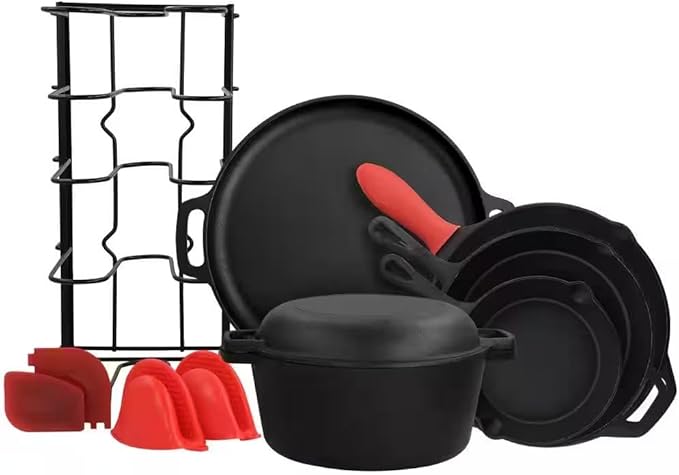 For 12-Piece round Pre Seasoned Cast Iron Cookware Set