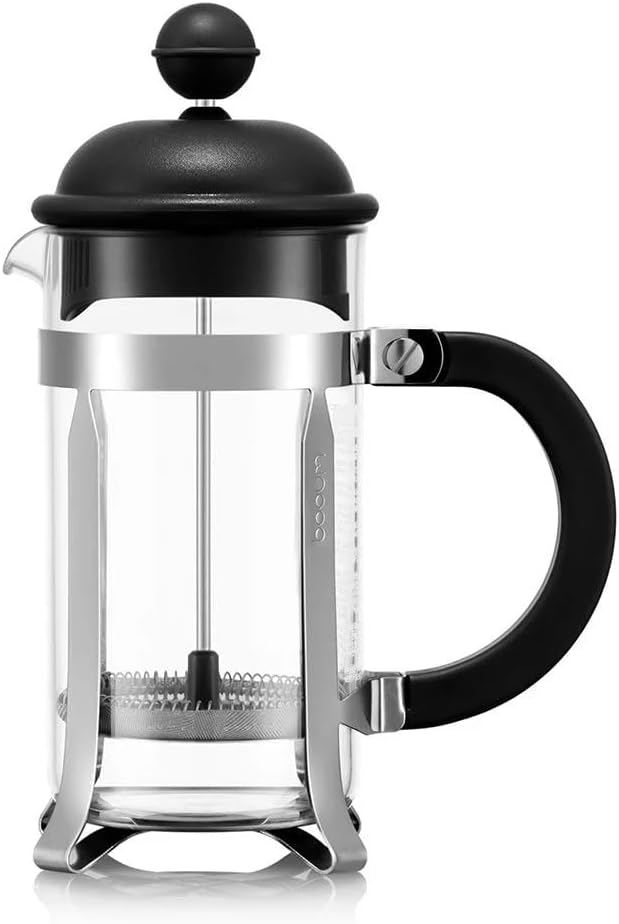 Bodum Caffettiera French Press Coffee Maker Black Plastic Lid and Stainless Steel Frame 3-Cup 12-Ounce