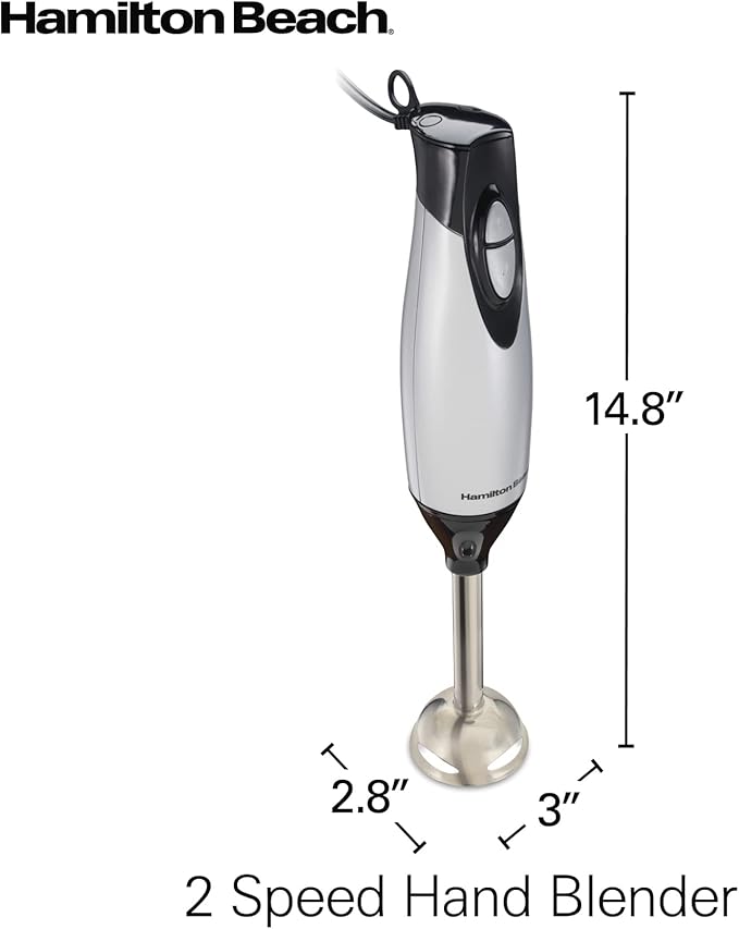 Hamilton Beach 4-in-1 Electric Immersion Hand Blender with Handheld Blending Stick Whisk + 3-Cup Food &amp Vegetable Chopper Bowl 2-Speeds 225 Watts Silver and Stainless Steel (59765)