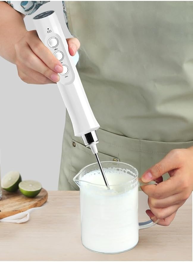 Immersion Blender Handheld 3-in-1 Hand Blender Electric with USB Rechargeable 3 Speeds Stainless Steel Blade Stick Blender with Whisk for Coffee LatteHot Chocolate Egg (Red)