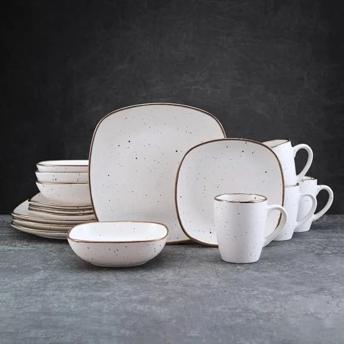 16-pieces Dinnerware Sets Ceramic Dish Set Plates and Bowls for 4 Stackble Bowl Snd Plate