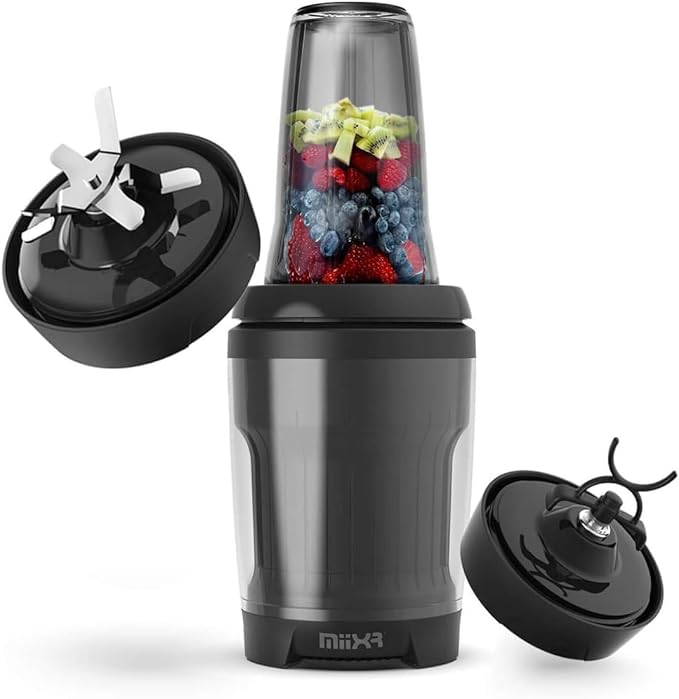 Promixx MiiXR X7 Personal Blender for Shakes and Smoothies - with Performance Nutrition Protein Mixer X-Blade and Shaker Bottle Agitator Smoothie Blender/Maker Highly Efficient (7 Piece Set)