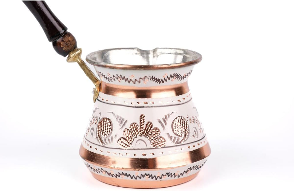 Copper Coffee Pot with Wooden Handle Riveted Design 7-8 Cup Capacity Traditional Turkish Coffee Maker Metallic Finish - Metallic One Size