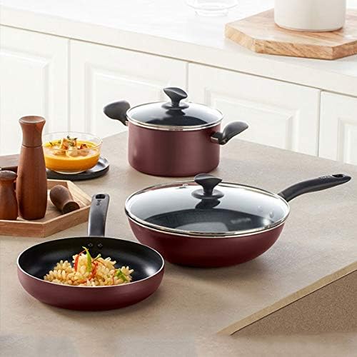 Pots and Pans 3Pcs Cookware Set Non-Stick Cookware Frying Pan Cooking Pot &amp Pan Saucepan with Glass Lid Kitchen Supplies Vision