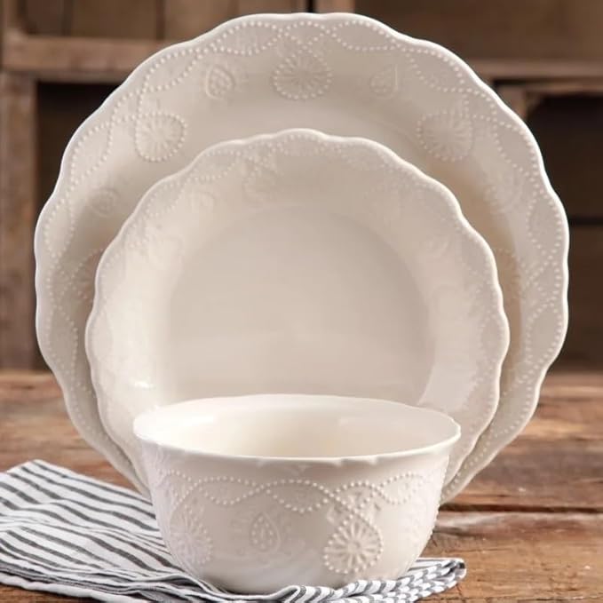 Dinnerware Set Classic Embossed-floral Pattern Dinner Plates Soup/cereal Bowls Family Hotel Tableware