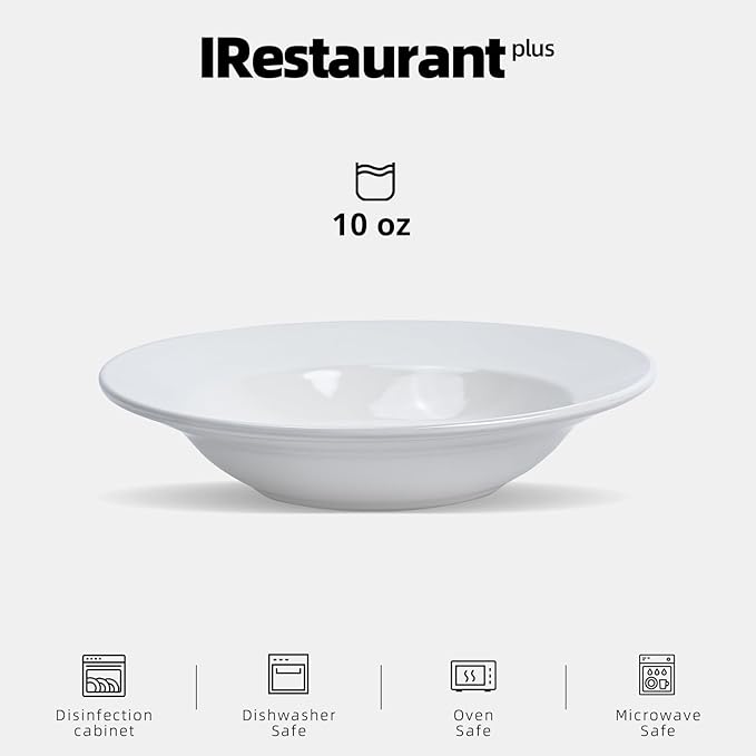 Stoneware Wide Rim Commercial Grade Dinnerware Bright White Soup/Pasta Bowl 9 Capacity 10oz Case of 24