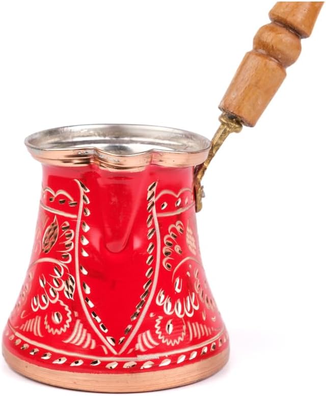 Copper Coffee Pot Stovetop Coffee Maker with Wooden Handle 4-Cup Capacity Traditional Turkish Coffee Pot for Home Kitchen - Metallic One Size