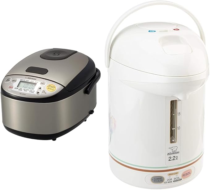 Zojirushi NS-LGC05XB Micom Rice Cooker &amp Warmer 3-Cups (uncooked) Stainless Black &amp CW-PZC22FC Micom Super Boiler 2.2L Floral 2.2 L