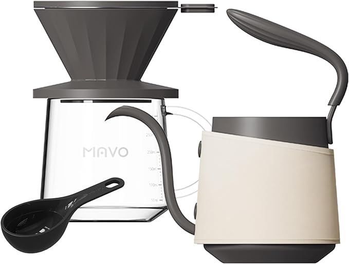 Pour Over Coffee Maker Set Pour Over Kettle Coffee Dripper Glass Coffee Server with Scale Stainless Steel Filter (Grey)