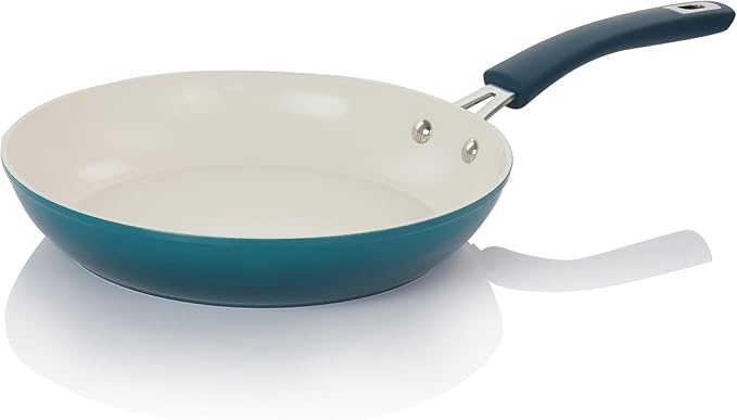 Corbett Piece Nonstick Aluminum Cookware Set – Ceramic Interior Soft Grip Handles Belly Shaped Pots and Pans for Even Heating (Teal 8 Pieces)