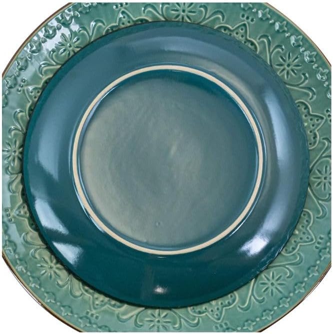 16 Piece Sea Foam Mosaic Stoneware Dinnerware Set – Textured Mandala Plates Complete Setting for 4