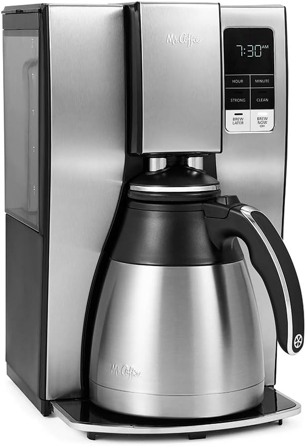 Mr. Coffee 10-Cup Programmable Coffee Maker Insulated Thermal Carafe Brew Strength Selection Brew Now or Later Stainless Steel