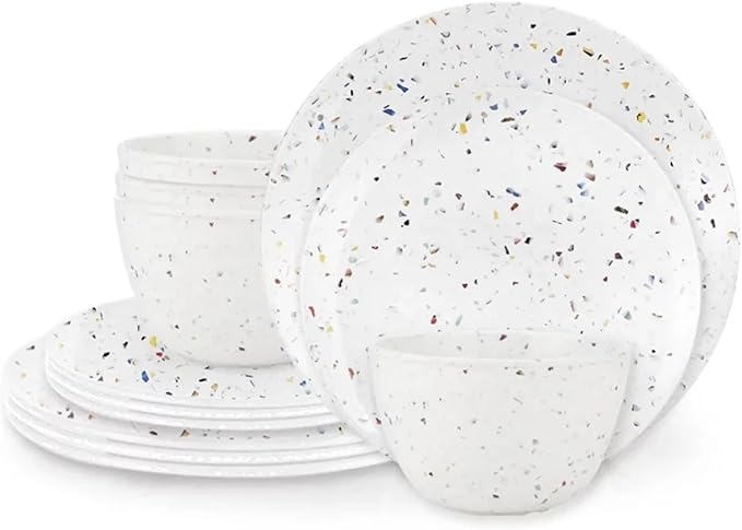 12 Pieces Dinnerware Set Plates and Bowls Service for 4 and Dishwasher Safe Everyday Use