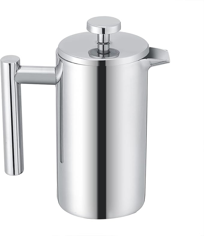 Double Walled Stainless Steel French Press Coffee Maker 12 oz Tea and Espresso Press with Filter Silver