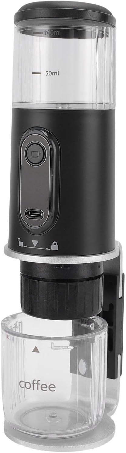 Portable Coffee Maker Rechargeable Travel Espresso Machine Compatible Ground Capsule Coffee for Outdoor Car Camping Hiking (Black)