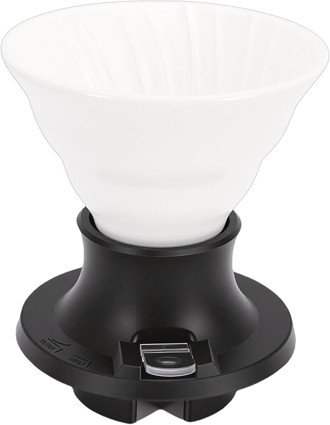 Premium Ceramic Pour Over Coffee Dripper - Heat Immersion Cone Brewer with Filter Holder for Home Office &amp Travel Use Ideal Coffee Maker for Daily Brewing (White Black)