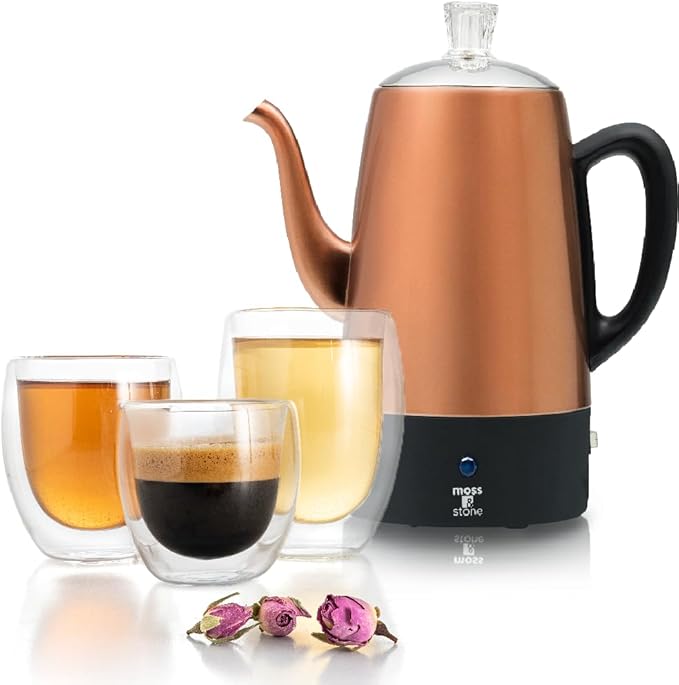 Moss &amp Stone Percolator Coffee Pot Electric 10 Cup Stainless Steel Coffee Maker Coffee Percolator Electric With Keep Warm Function 10 Cups Stainless Steel Percolator With Coffee Basket Bundle W
