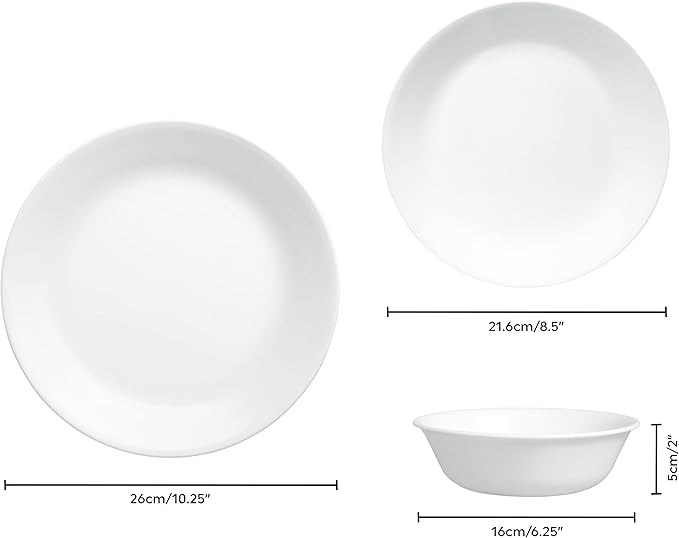 Corelle Dinnerware Set (12pc Set Winter Frost White)-Dinner Set for 4 | 4 x Dinner Plates Side Plates &amp Bowls