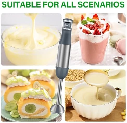 Immersion Blender Handheld 1100W 3-in-1 Corded Stick Blender with Speed Control Includes Whisk and Milk Frother Attachments Perfect for Soups Smoothies and Purees