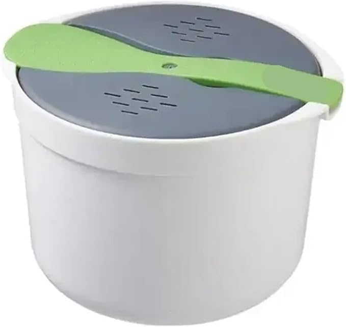 Microwave Oven Rice Cooker Portable Food Container Multifunction Steamer Bento Lunch Box Steaming Utensils(Green)