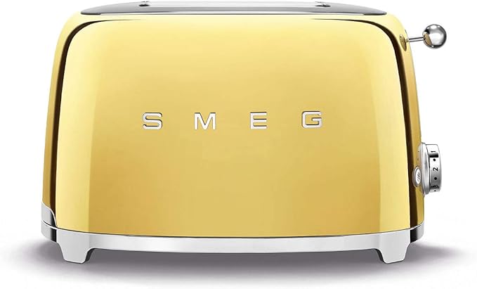 Smeg TSF01GOUS 50's Retro Style Toaster Bundle with Bamboo Tongs - (Gold) 2 Slice