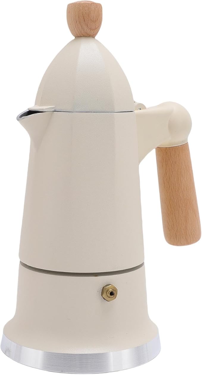 FILFEEL Elegant 3-Cup Stovetop Coffee Maker with Wooden Handle Aluminum Percolator Pot for Home (White)