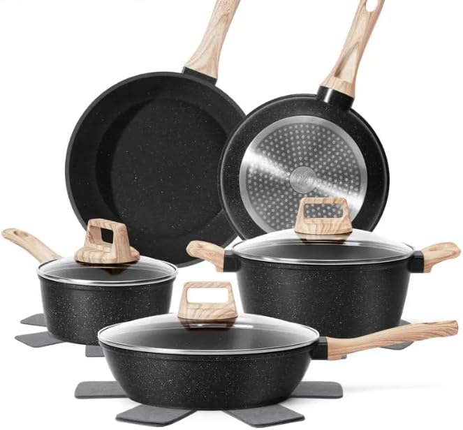 12pcs Pots and Pans Set Non Stick Kitchen Cookware Sets Induction Cookware Nonstick Granite Cooking Set with Frying Pans Saucepans Kitchenwarestock up on specials